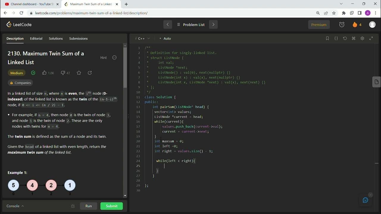 Maximum Twin Sum of a Linked List | LeetCode POTD | C++ # ...