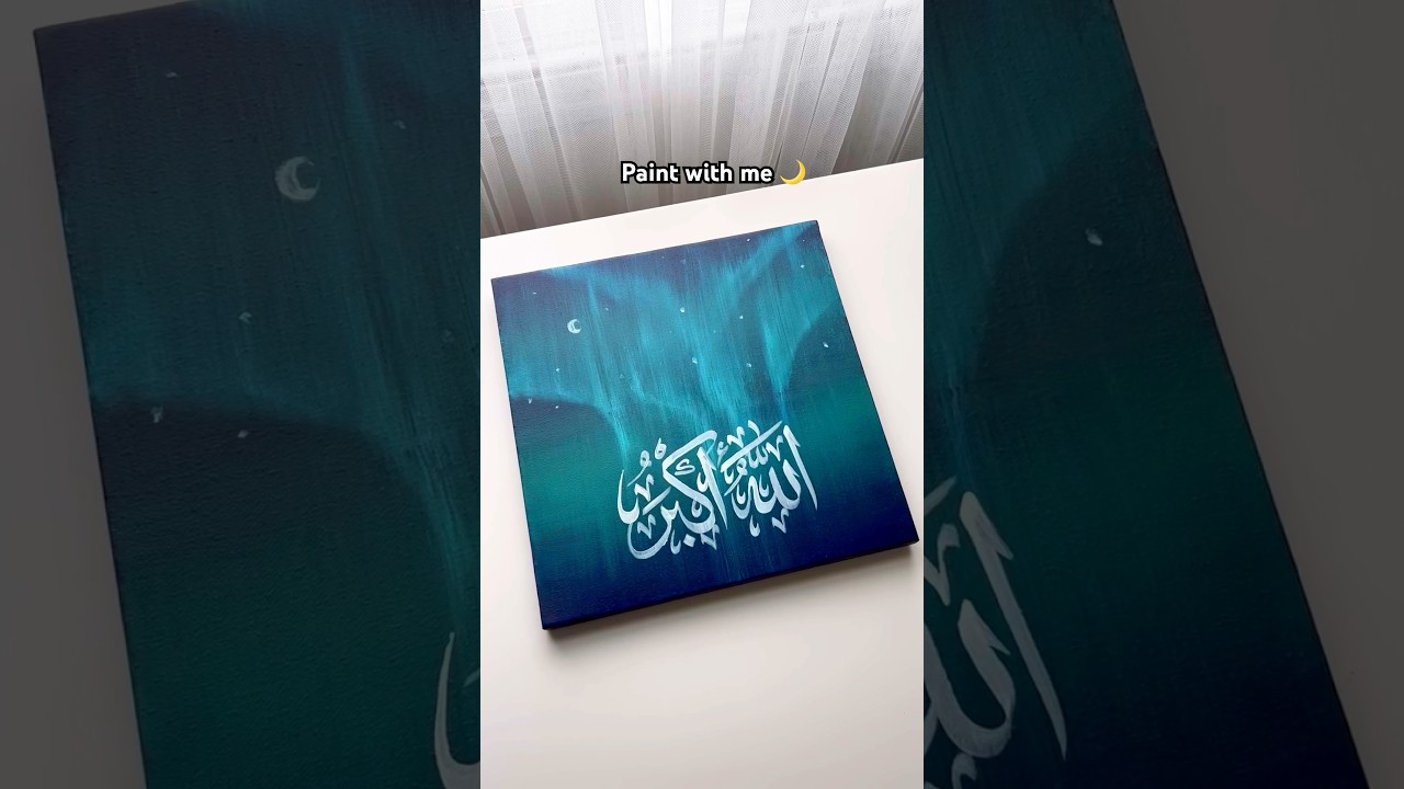 Easy northern lights Aurora painting with Arabic calligraphy for Ramadan 🌙 #art #artshorts #shorts