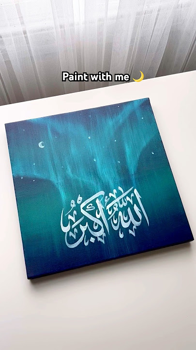 Easy northern lights Aurora painting with Arabic calligraphy for Ramadan 🌙 #art #artshorts #shorts