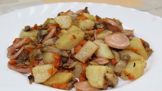 Рецепт вкусной картошки с грибами и сосисками