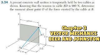 Determine the moment about O of the force exerted by the cable at B(Chapter 3) Engineers Academy