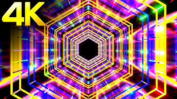 4K Screensaver Sci-Fi || Hexagon Neon Light Tunnel Black Screen Abstract Video Background Loop