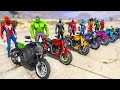 Spiderman Power Motorbikes Racing Challenge With Superheroes Hulk Iron Man Black Panther - GTA 5