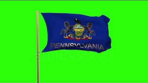 pennsylvania flag with title waving in the wind. Looping sun rises style. Animation loop Stock