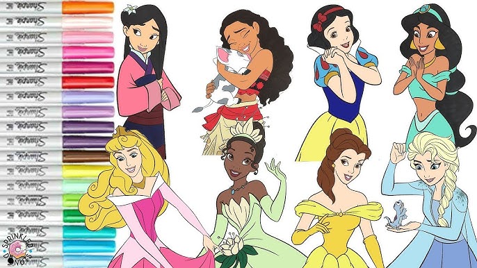 Pintar Desenhos de Princesas da Disney  Branca de Neve Ariel Cinderela  Jasmine e Bela Adormecida 