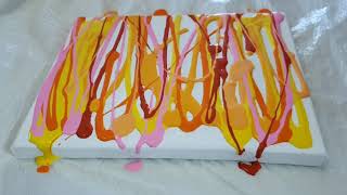 Abstract Yellow, Pink, Red, Orange, and White Acrylic Pour and Swipe Painting