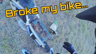 The pitbike broke. (failed stunting)