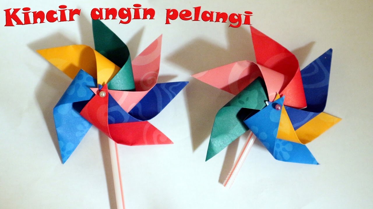 Tutorial origami  kincir angin pelangi untuk hiasan  YouTube