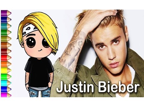 how to draw Real Justin Bieber and Cartoon Artwork DIY Easy coloring ...