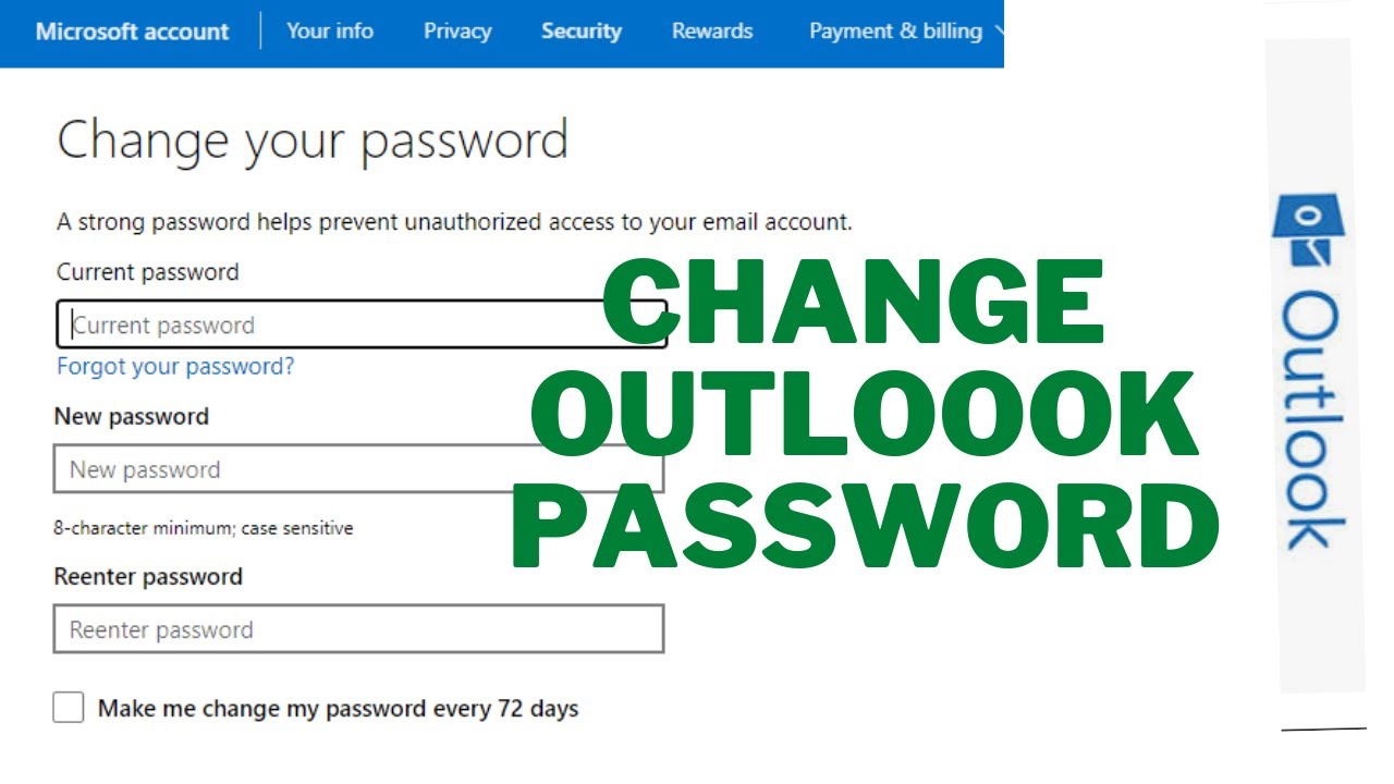 Change Outlook Email Password - 2021