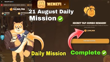 MEMEFI DAILY MISSION COMBO 21 August // MEMEFI PRICE PREDICTION // MEMEFI SCREEN COD ✅
