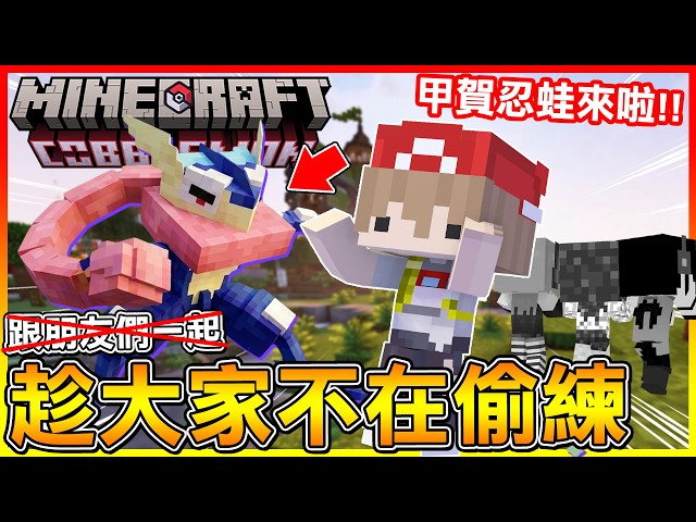 甲賀忍蛙 進化啦！目標是把牠變成＂小智忍蛙＂😍趁著黑羽他們都不在 趕緊偷練一下等級😂【方塊寶可夢 cobblemon】#08