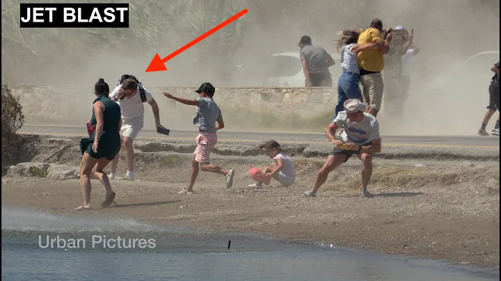 Family with kids BLOWN into the sea by jet blast at Skiathos Airport