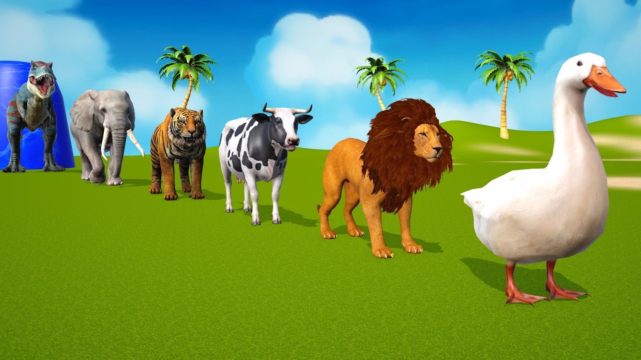 Long Slide Game With Cow Elephant Gorilla Hippopotamus Tiger 3d Animal Game Funny 3d Animals