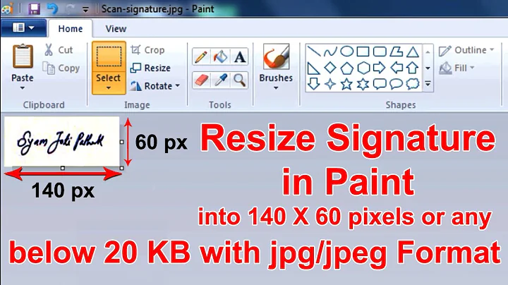 How To Resize Signature in Paint into 140 x 60 pixels JPG format  below 20 KB for Online Form 🔥🔥🔥