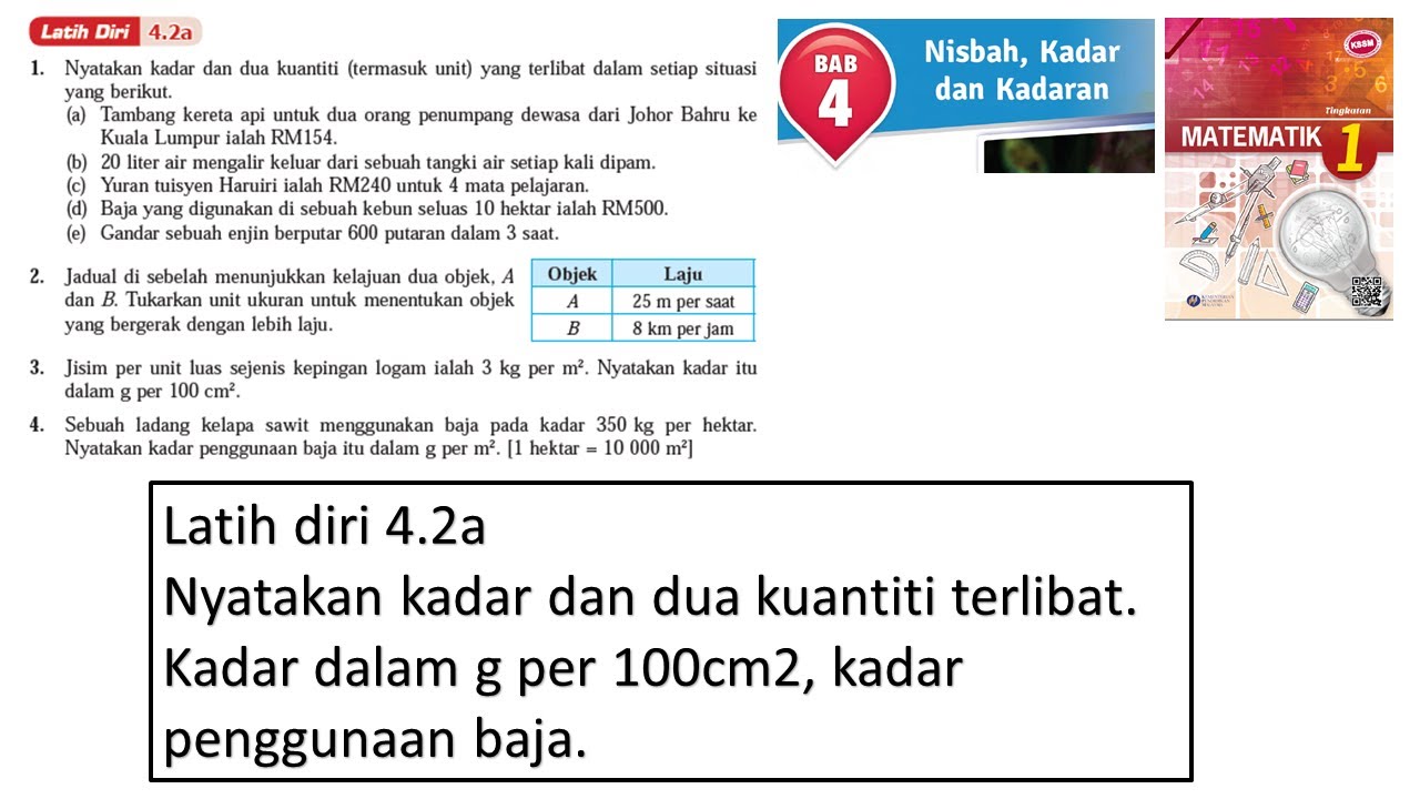 Kssm Matematik Tingkatan 1 Bab 4 Nisbah Kadar Dan Kadaran Latih Diri 4 2a Buku Teks Form 1 Youtube