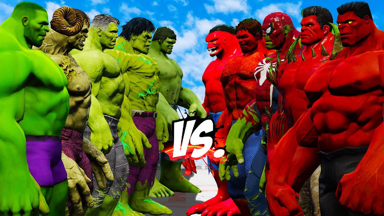 TEAM RED HULK VS TEAM GREEN HULK - EPIC SUPERHEROES WAR - YouTube