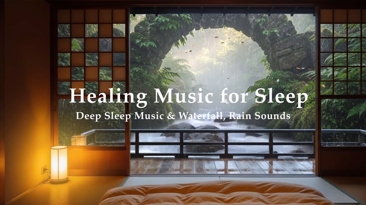 3 Hours Deep Sleep and Stress Relief with Piano & Waterfall, Rain Sounds Healing of Stress