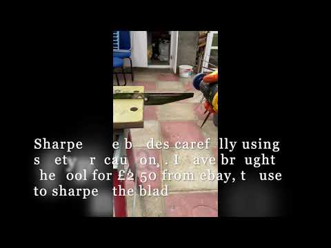Garden hack - sharpening the blade of a Flymo hover lawn mower.
