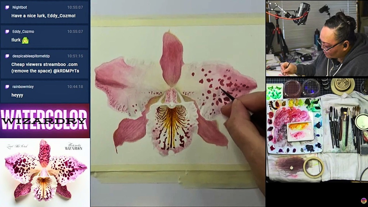 Watercolor Wizardry In-Studio Hang Out - Livestream Real Time Hyper-Realistic Orchid Painting