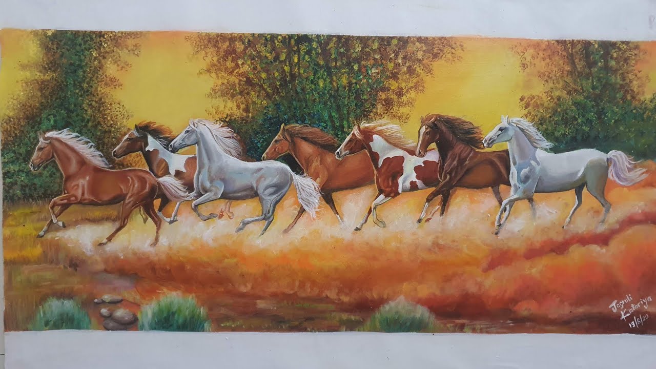 7 horse painting/ running horse painting #trending #Rakrutiarts ...