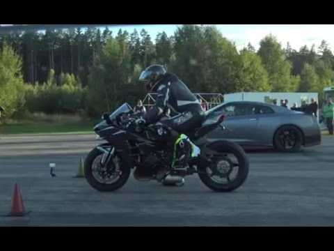 [4k] Drag Race Kawasaki H2 Ninja vs Nissan Nismo GTR vs Mercedes AMG GT S  Coupe