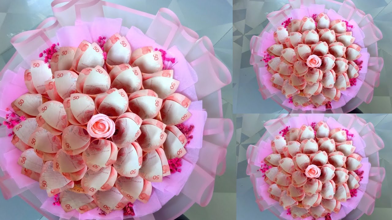 Easy Money Bouquet Tutorial Using 50pesos Bills #moneybouquet #diybouquet #moneyflower
