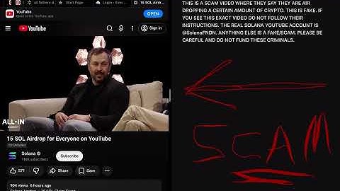 CRYPTO SCAMS - FAKE SOLANA AIRDROPS (15 SOL Airdrop for Everyone on YouTube