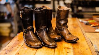 UNSUNG HOUSE Engineer Boots in Wickett & Craig Hand Dyed Latigo
