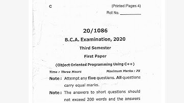 BCA 3rd Semester Object Oriented programming Using C++ Question Paper Examination 2019 || #bca