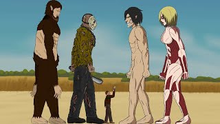 Jason Titan, Beast Titan, Freddy Krueger Vs Eren Titan, Female Titan - Drawing Cartoon 2 Animation