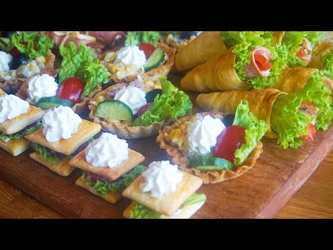 3 კანაპე-წასახემსებელი, ფენოვანი ცომით,თქვენი სუფრისთვის..3 канапе из слоеного теста.3 canapes