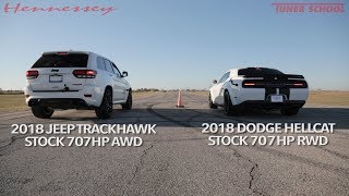 What happens when you line up an all-wheel drive 2018 jeep grand
cherokee trackhawk with the 707 hp supercharged hellcat engine against
a rear-wheel 20...