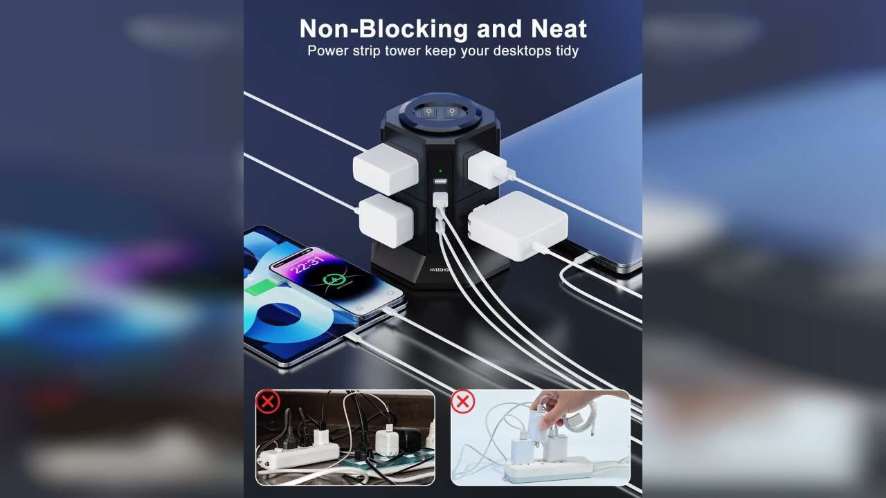 Review: Surge Protector Power Strip Tower with 8 AC Outlets 4 USB Ports(2 Type C), 6.5 FT Ultr...