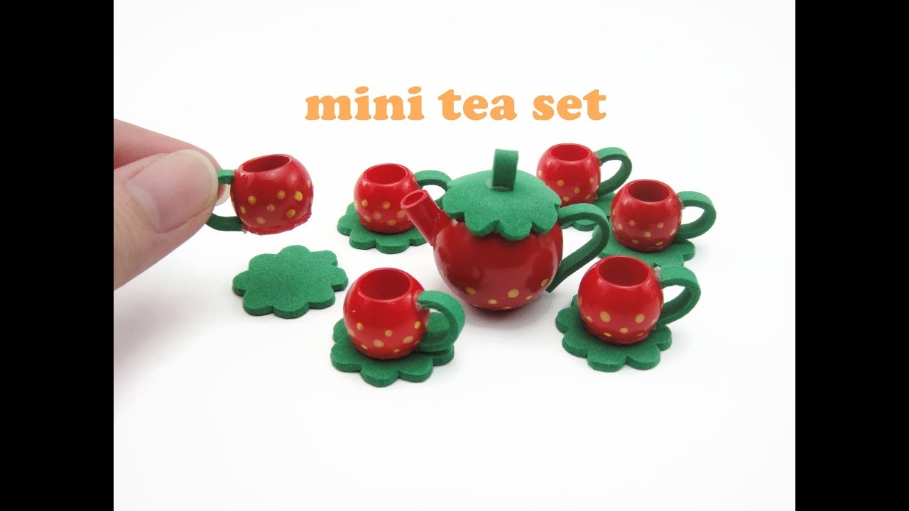 DIY Miniature Doll Mini Strawberry Tea Set - Easy ! - YouTube