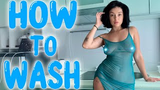 4K No Bra No Panties Cleaning In Transparent Attire 