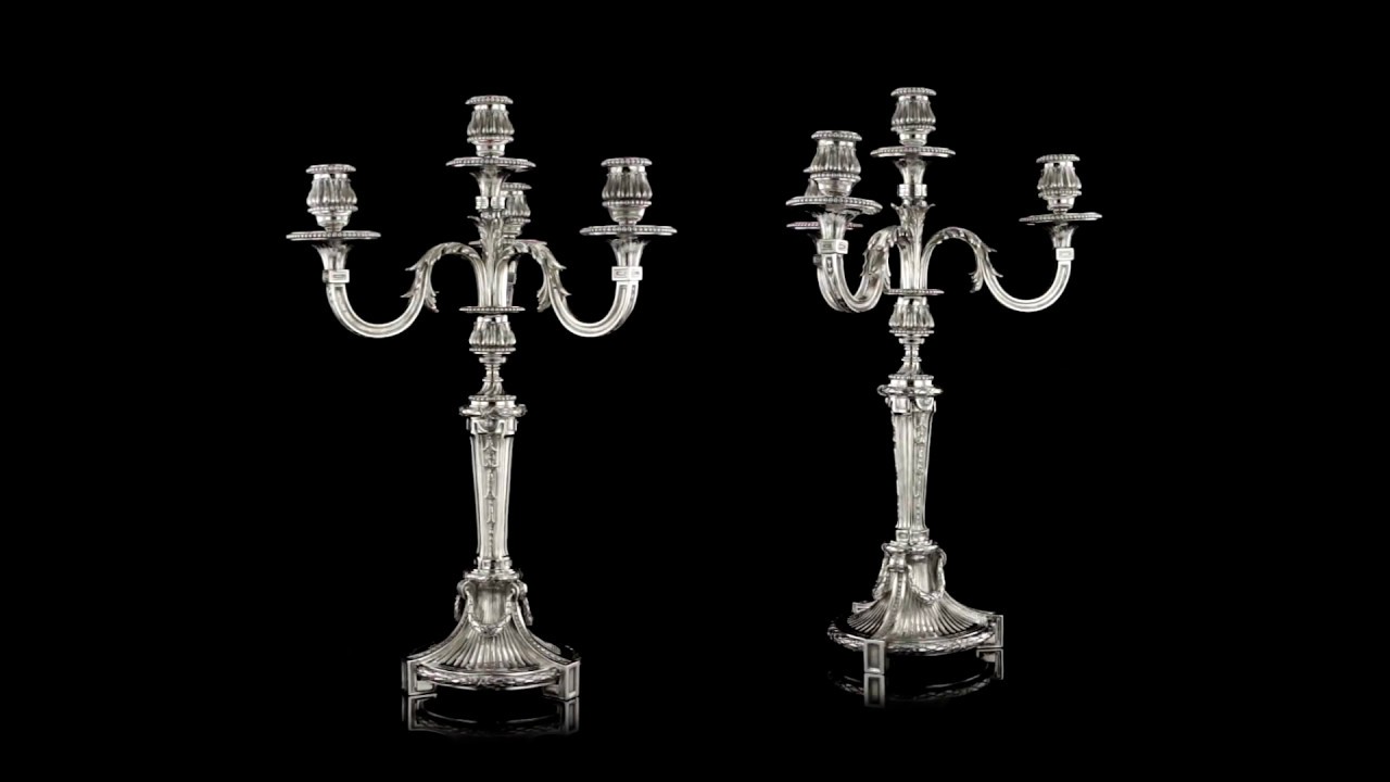 ANTIQUE 19thC FRENCH SOLID SILVER PAIR OF FOUR LIGHT CANDELABRA, ODIOT c 1880