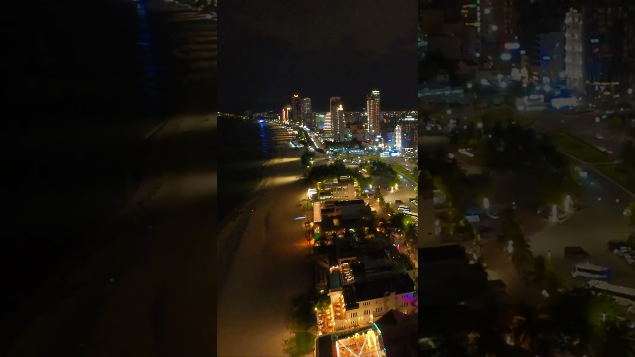 Da Nang at Night: My Khe Beach Promenade & Oceanfront Hotel Lights (4K FPV)