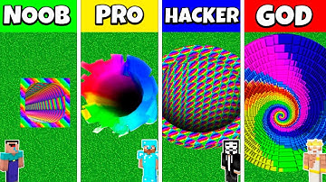 Minecraft Battle: NOOB vs PRO vs HACKER vs GOD: RAINBOW TUNNEL PIT HOUSE BUILD CHALLENGE / Animation