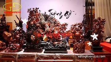 Tượng gỗ: Các bức tượng Di Lặc ngũ tiểu vác đào gỗ trắc đỏ đen | Tượng phật di lặc gỗ đẹp sắc nét