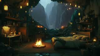 🔥10 Hours Cozy Cave Ambience - Rain and Fireplace Sounds at Night for Sleeping, Reading, Rel