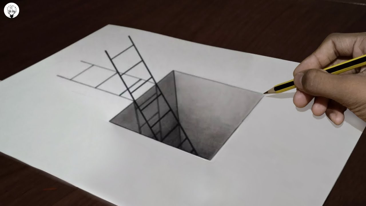 How To Draw A 3D Ladder in a Hole Easy 3d ladder Trick Art on Paper