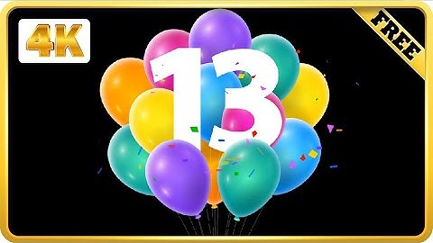 Balloons number 13 with confetti birthday black screen loops