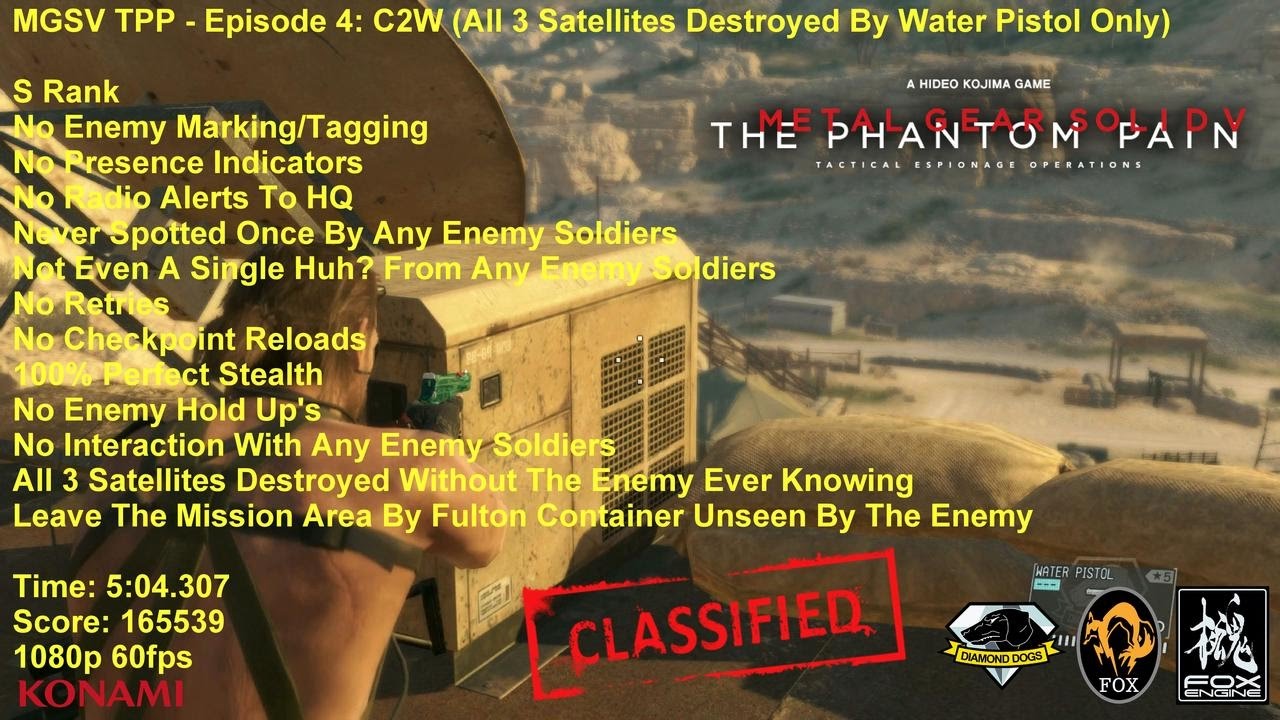 MGSV TPP Episode 4 C2W (All 3 Satellites Destroyed By Water Pistol Only) YouTube