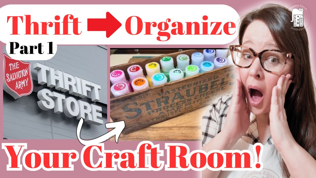 Thrift-Antique organize ideas for a vintage Craft Room! Craft supplies, tools & Dollhouse Miniatures
