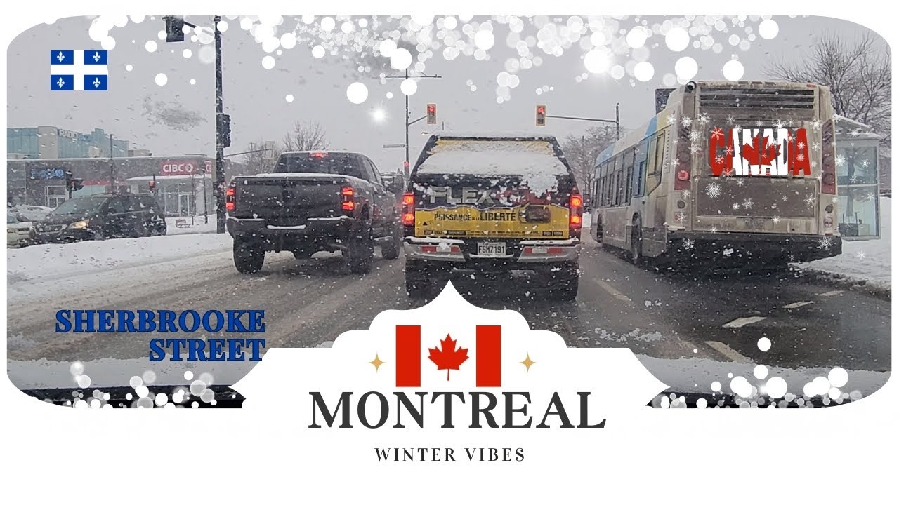 Driving in Montreal (4K) 🇨🇦 Sherbrooke Street 🇨🇦 Canada 🇨🇦 ❄️Snowy day❄️ #winter #snowfall #2024