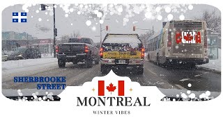 Driving in Montreal (4K) 🇨🇦 Sherbrooke Street 🇨🇦 Canada 🇨🇦 ❄️Snowy day❄️ #winter #snowfall #2024