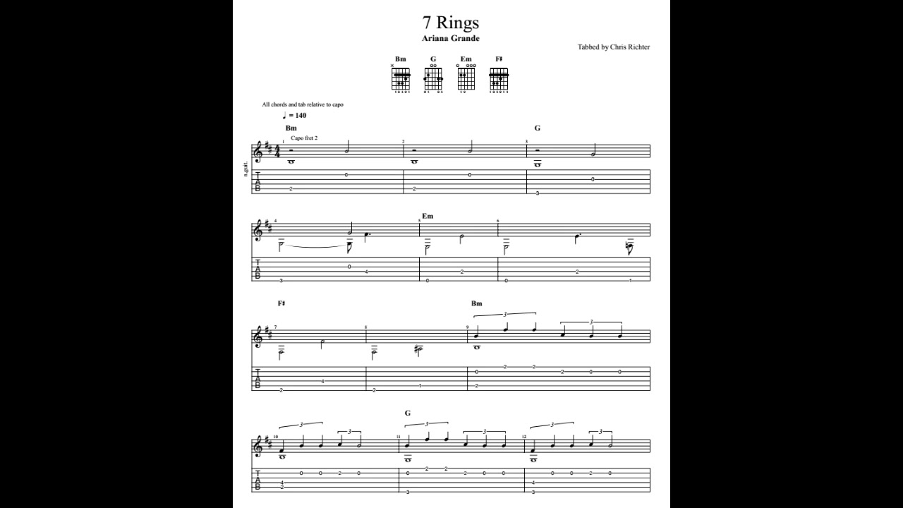 Ariana Grande 7 Rings With Tablaturesheet Music For Solo Fingerstyle Guitar