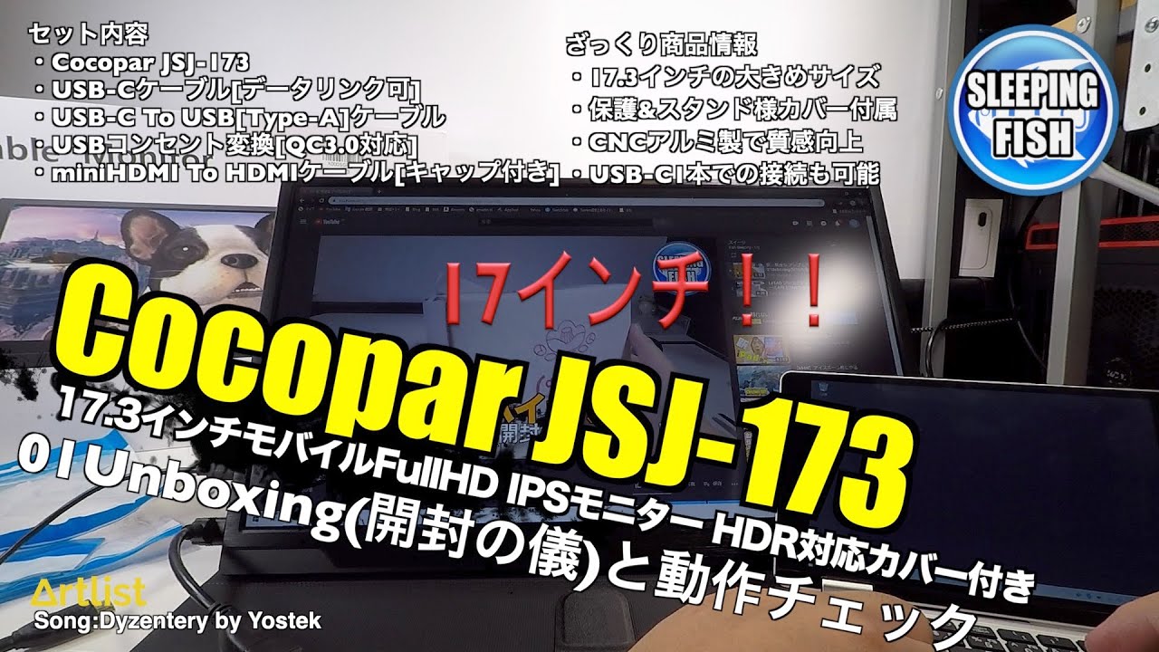 Cocopar JSJ-173 17.3インチモバイルFullHD IPSモニター HDR対応カバー付き 01Unboxing(開封の儀)と動作チェック
