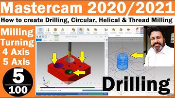 Mastercam 2021 tutorials| How to create Drilling, Circular, Helical & Thread Milling in Mastercam